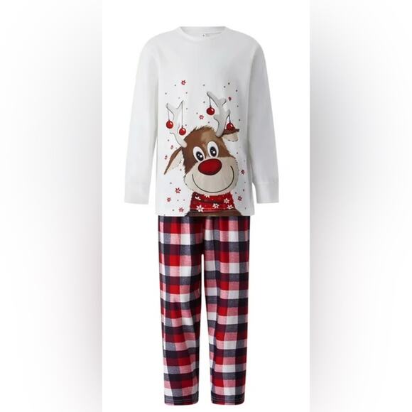 Other - Mens Festive Reindeer Pajama Set w/ Red Plaid Pants Size XXL
